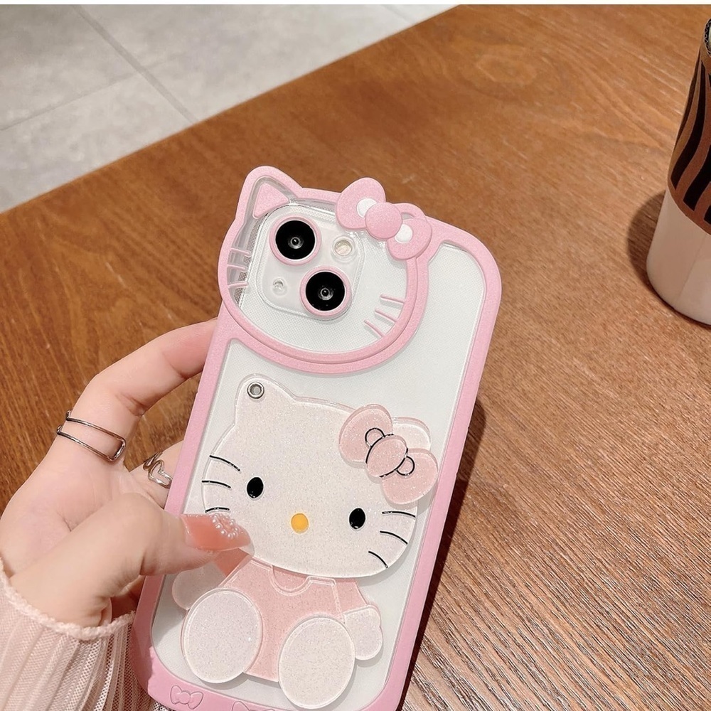 HELLO KITTY PHONE CASE WITH MIRROR CUTE PINK WHITE IPHONE 15 PLUS 6.7 INCHES NEW - Picture 6 of 8